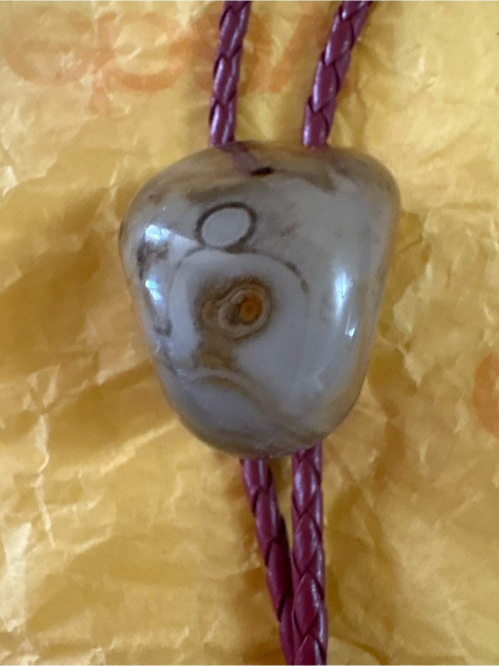 Handcrafted Agate Stone Pendant Necklace Bolo Tie in Mauve Pink